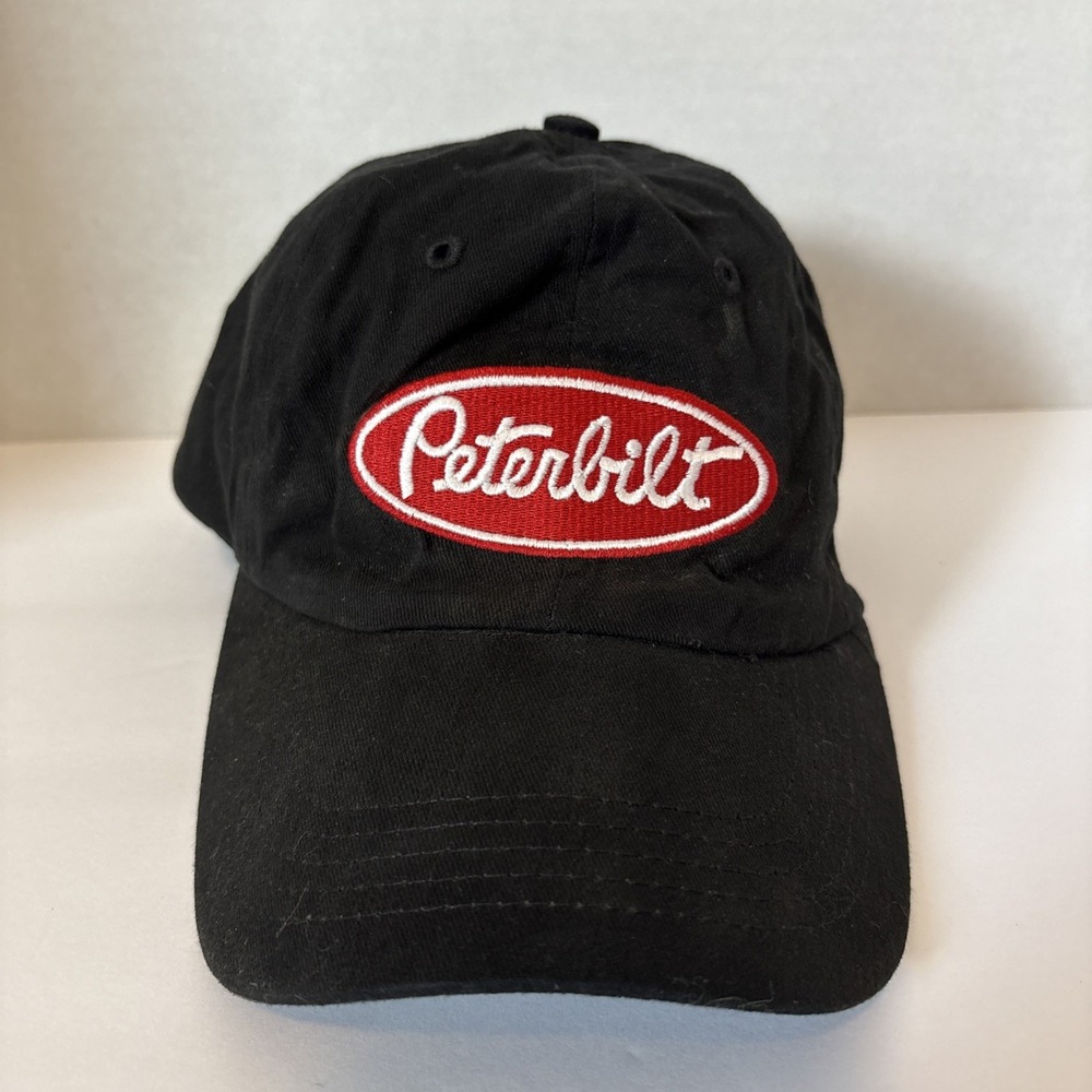 Peterbilt Hat Black Strap Back Adjustable Cap Big Rigs Trucking Embroidered